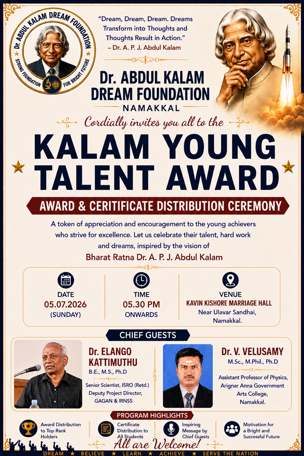Dr. Abdul Kalam Young Talent Award 2026 – Invitation Poster